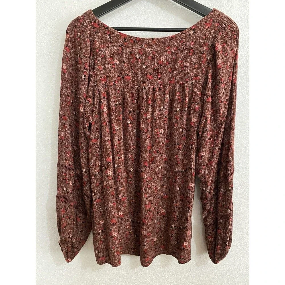 Knox Rose Women’s Burgundy Peasant Long Sleeve Boho Blouse L G48 - Picture 4 of 7